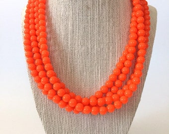 Neon Orange Chunky Statement Necklace