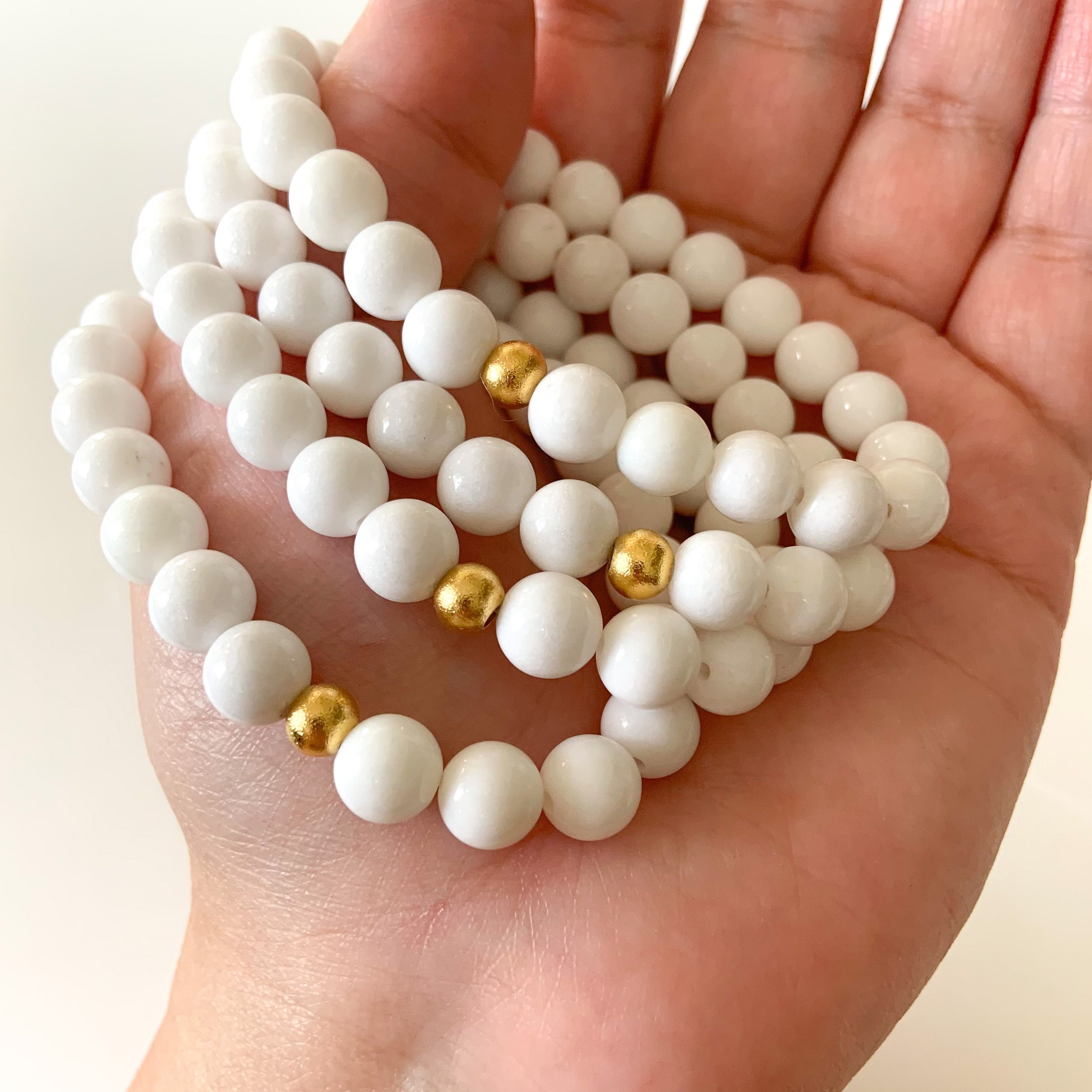 White Jade Stretch Bracelet White Bracelet Jade Bead | Etsy