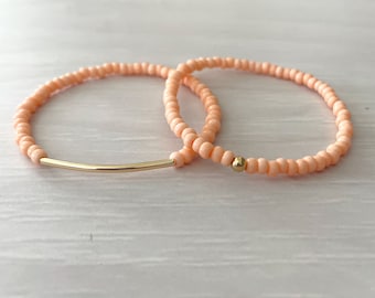 Peach Seed Bead Stretch Bracelet, Peach  Bracelet