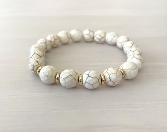 Antique White Turquoise Beaded Stretch Bracelet