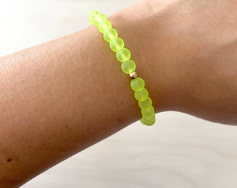Neon Yellow Sea Glass Stretch Bracelets