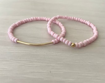 Matte Pink Seed Bead Stretch Bracelet, Pink  Bracelet