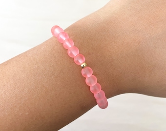 Pink Coral Sea Glass Stretch Bracelet