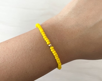 Yellow Seed Bead Stretch Bracelet, Yellow Bracelet