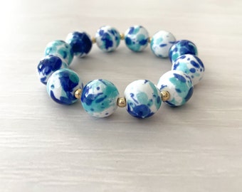 Blue Aqua watercolor Stretch Bracelet, Blue  Bracelet