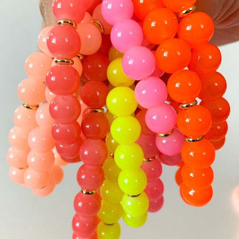 Neon Orange Jade Stretch Bracelet Gold Bracelet Orange Bead Etsy