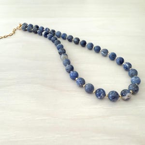 Blue Sodalite Beaded Necklace, Stone Necklace, Blue Necklace