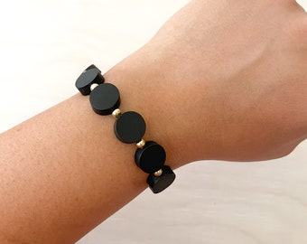 Black Wood Beaded Stretch Bracelet, Wood Beaded Bracelet