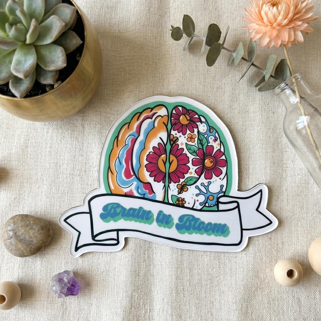 Floral Brain Sticker | Neuroscience Art, Mental Health Gift - Etsy ...