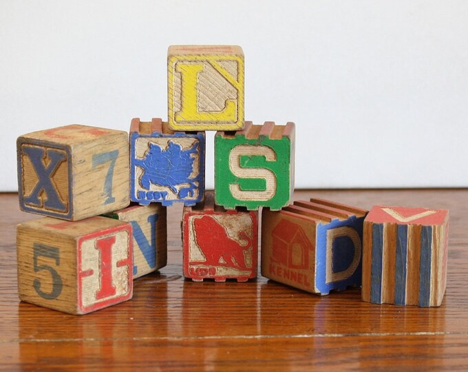 Vintage Wooden Baby Letter Blocks Etsy
