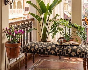 Boho Eingang Fußhocker aus Holz Tribal Ottomane Für Laving Zimmer Schlafzimmer Ende des Bettes Hocker indische Möbel Bänke