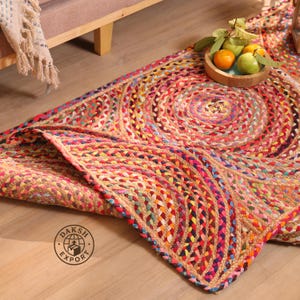 Naturlig jutematta - Flätad jutematta Boho jutematta Rektangulär jutematta, Boho dekormatta Jute-matta