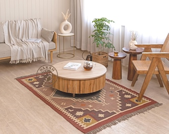 Indoor Outdoor Wool Jute Rug - Traditional Kilim Rug, Indian Kilim Dhurrie Rug, Indian Wool Jute, Southwestern Rug, Custom Size Rug