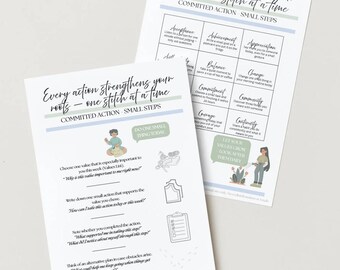 ACT-Inspired Self-Care Worksheets | Personal Growth and Mindfulness Planner | Values & Micro-Commitments | Digital Download