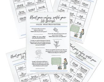ACT-Inspired Values Worksheets • Self-Care Printables • Values List, Ranking & Card Sort PDF