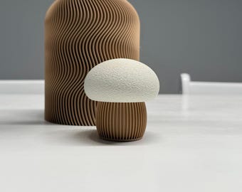 Japandi Pilzdekorbehälter, minimalistisches 3D gedrucktes Pilzglas, geripptes Aufbewahrungsdekor, Pilzregaldekor, neutraler Wohnakzent