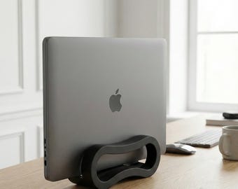 Suporte minimalista ondulado para MacBook | Suporte vertical para laptop para configuração de mesa | Organizador moderno e compacto para MacBook