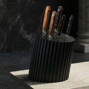Suporte para facas moderno com textura canelada – Organizador minimalista para bancada de cozinha Preto