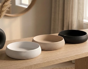 Tigela Japandi Catchall, Bandeja Organizadora Minimalista, Organizador Moderno para Hall de Entrada, Tigela Decorativa com Textura Canelada, Tigela Neutra para Chaves, Decoração para Mesa de Cabeceira de Quarto