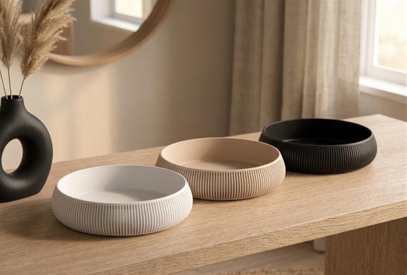 Japandi Catchall Bowl, Minimalist Valet Tray, Modern Entryway Organizer, Ribbed Decorative Bowl, Neutral Key Bowl, Bedroom Nightstand Decor