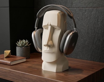 Moai Head Headphone Stand, Over Ear Headset Holder, Modern Desk Decor, Minimalist Sculpture Stand, Gift for Him