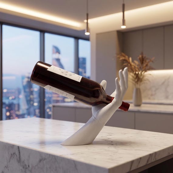 Sculptural Hand Wine Bottle Holder | White Floating Wine Stand | Modern Bar Cart Decor | Unique Wine Lover Gift | Luxury Kitchen Display