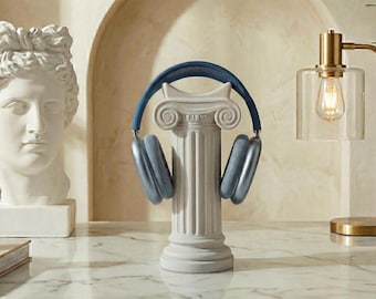 Modern Minimal Greek Column Headphone Stand – Aesthetic Matte Finish Vertical Headset Holder