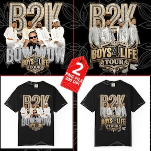 May include: Black t-shirts featuring the B2K group with the text "BOW WOW" and "BOYS 4 LIFE TOUR" in a rhinestone-style font. The image also includes a red tag with the text "2 PNG FILE 300 DPI".