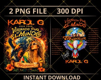 Karol G Viajando Por El Mundo Tropitour 2026Tshirt Design, Reggaeton Concert PNG File Instan Download