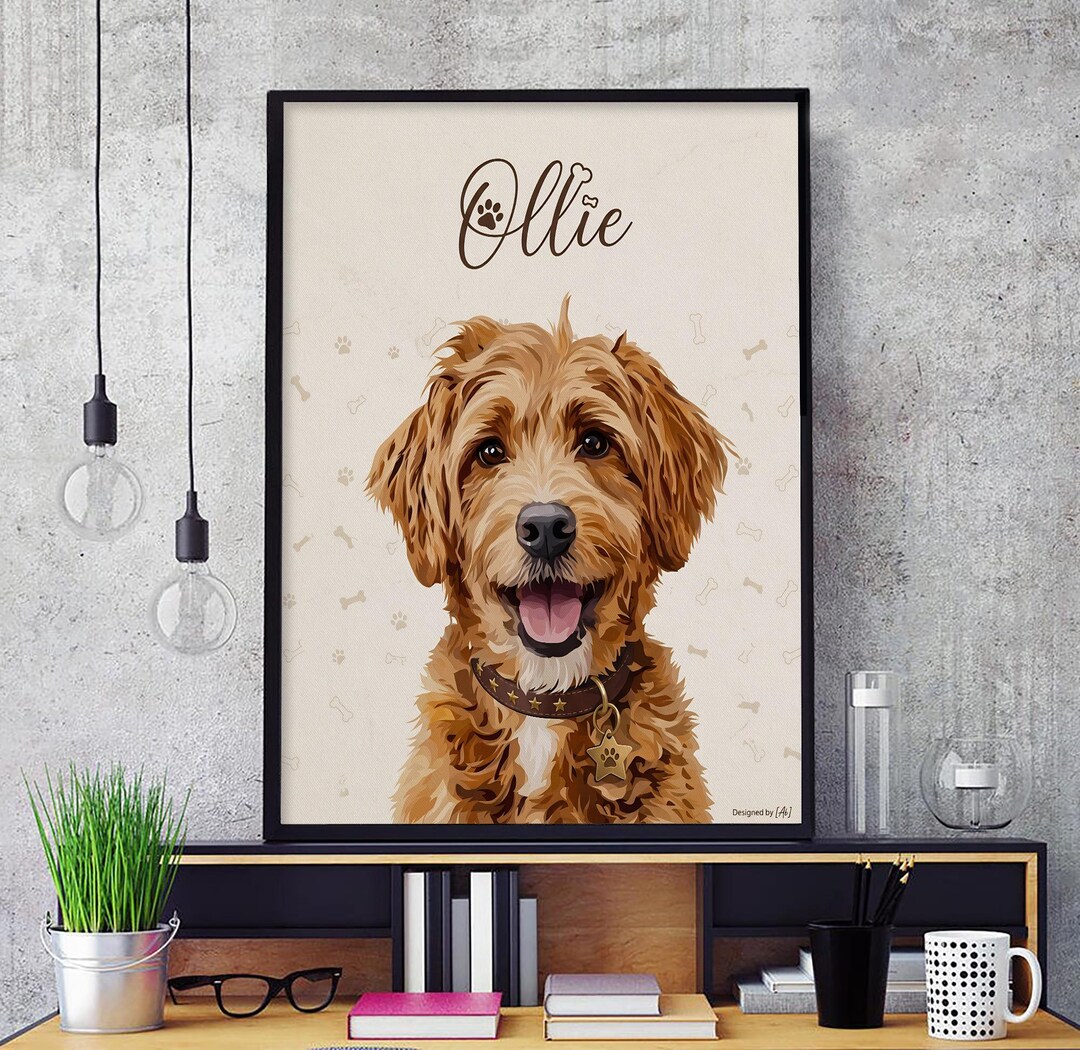 Custom Pet Portrait Canvas Wall Art, Personalized Dog Photo to Painting ...
