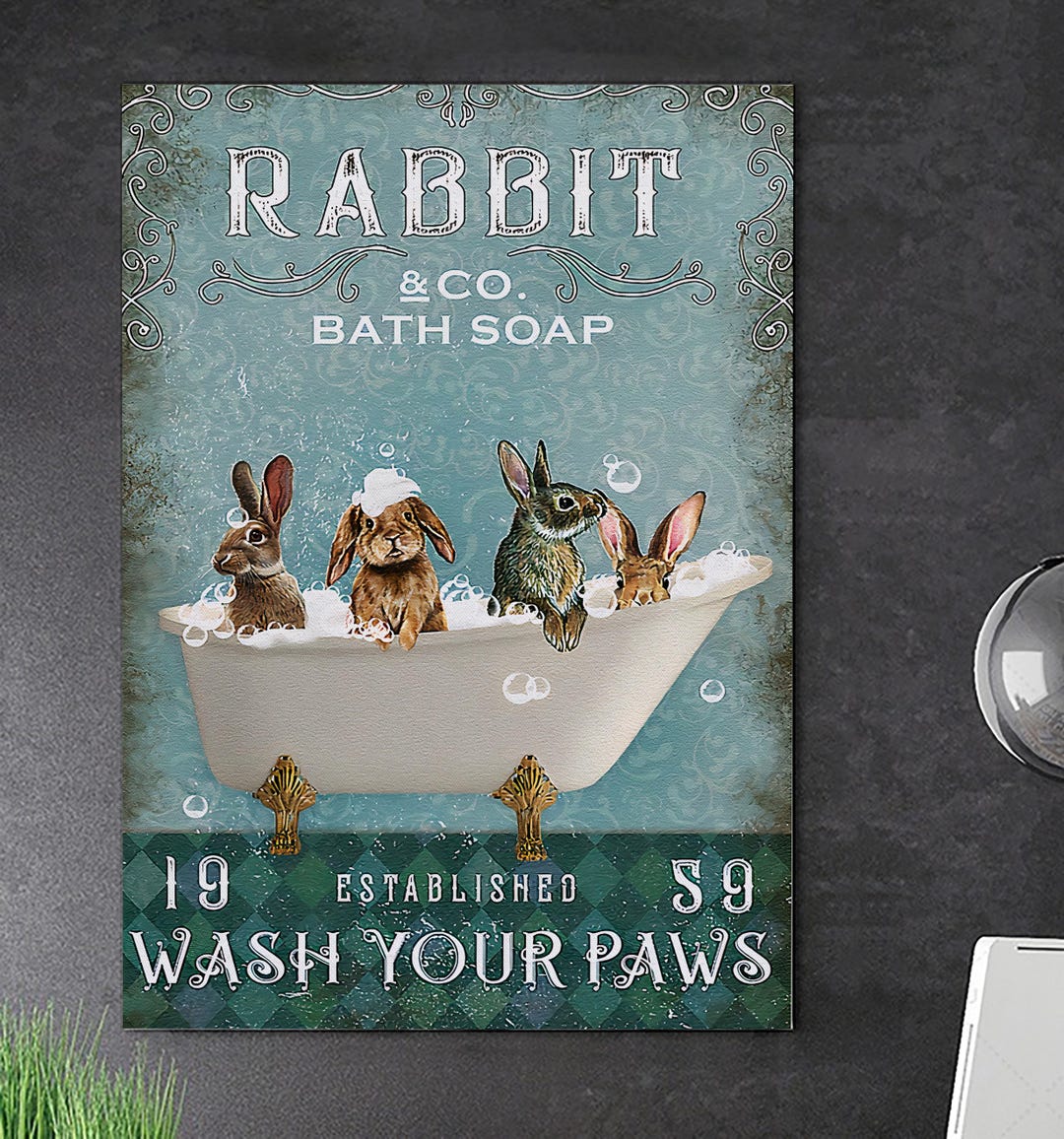 Peter Rabbit Restroom Sign Vintage Rabbit Bath Soap Metal Sign, Wash Your Paws Bathroom Decor ...