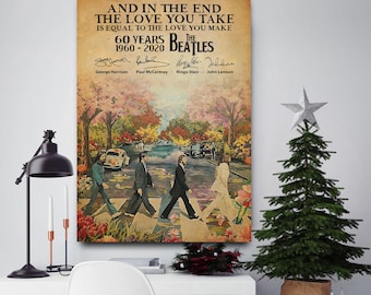 The Beatles Abbey Road Canvas, 60 Years Anniversary Print, Iconic Band Quote Wall Art, Music Lover Gift, Legendary Rock Group Decor Canvas