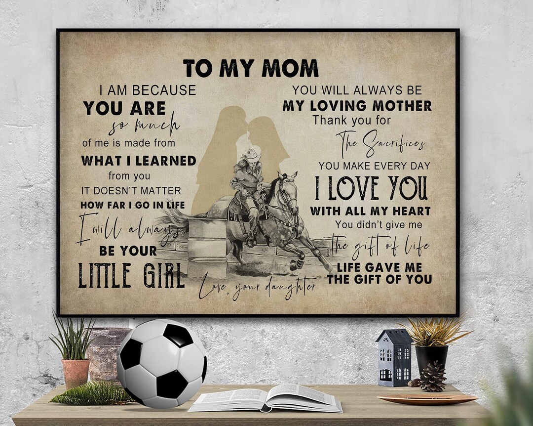 To My Mom From Daughter Barrel Racer Canvas, Horse Riding Mom Wall Art ...
