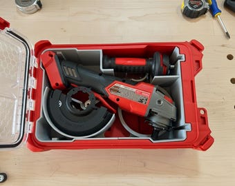 Milwaukee Packout Insert – 3D printable model – M18FSAGF125XB-0X / 2880-20 angle grinder organizer – EU/US/AU compatible – 125mm storage