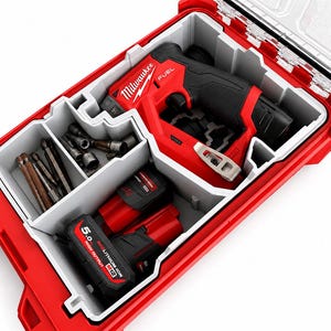 Packout-insats för Milwaukee M12 FDDX 2505-20 borrmaskin med 4 huvuden och batterihållare, 3D-utskrivet fack för Packout Compact Organizer