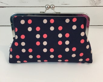 Women's Casual Clutch Purse, Wedding Accessory, Fabric Clutch in Navy Blue