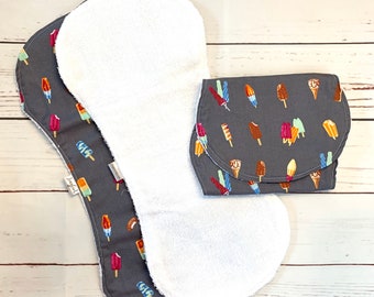 Baby Burp Cloth Set of 3 with Terry Cloth Backing in Gray Fabric with Popsicles Ready to Ship