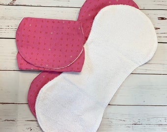 Baby Burp Cloths Set of 3 with Terry Cloth Backing Pink Fabric with Mixed Up Alphabets