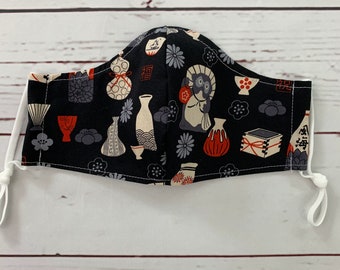 Tanuki Print Masks for Women Adults Teens Protective Face Mask Cotton Reusable Washable Mask with Filter Pocket Elastic Face Coverings