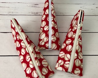 Baseball Triangle Pencil Pouch Carrier Case Soft Eyeglass Case School Supply Pouch Crayon Tote Pen Holder Toiletry Case Zipper Pouch