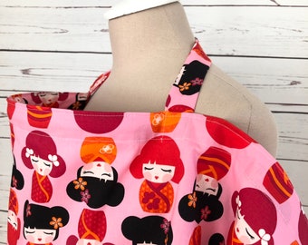 Baby Nursing Cover, Breastfeeding Privacy Apron, Baby Products in Pink Kokeshi Dolls