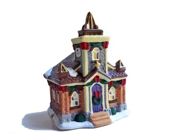 Miniature Church - Ceramic Christmas village, lighted church, Christmas houses, stone church, miniature village, gift under 40