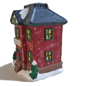 Christmas Village House Town Hall figurine, brick house, lighted Christmas decor, ceramic village, holiday village houses, gift under 35 image 6