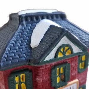 Christmas Village House Town Hall figurine, brick house, lighted Christmas decor, ceramic village, holiday village houses, gift under 35 image 4
