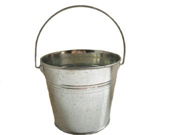 Galvanized Bucket - 5 inch silver metal bucket, stainless steel bucket, flower girl bucket, rustic wedding decor, bucket planter, metal pail