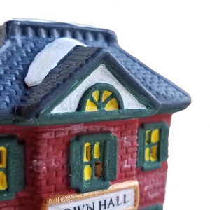 Christmas Village House Town Hall figurine, brick house, lighted Christmas decor, ceramic village, holiday village houses, gift under 35 image 9