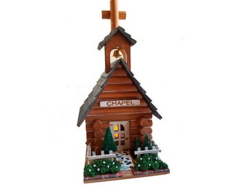 Log Cabin Church - Country chapel, log cabin figurine, rustic log cabin decor, rustic wedding, brown church, pastor gift, village house