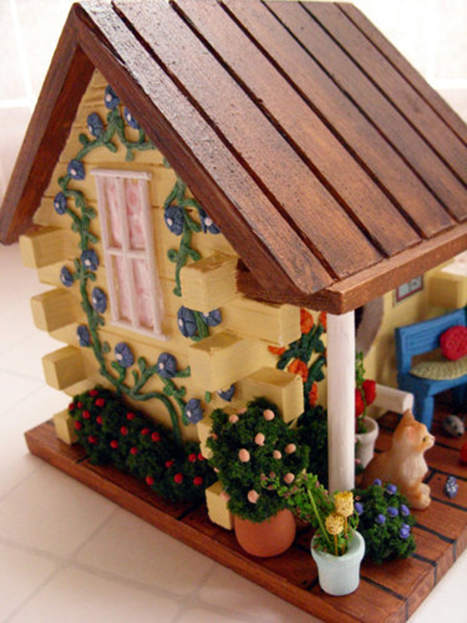 Yellow Birdhouse Spring Flowers Cat Yarn Knitting Etsy