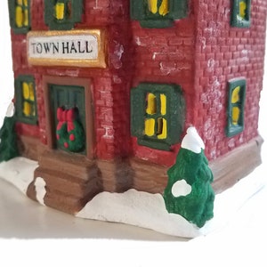 Christmas Village House Town Hall figurine, brick house, lighted Christmas decor, ceramic village, holiday village houses, gift under 35 image 7