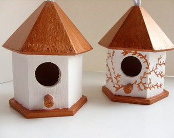 Copper & white birdhouse, rustic birdhouse, rustic wedding decor, rustic decor, rustic wedding favor, birdhouse Christmas ornament